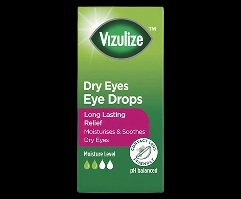 Vizulize Dry Eyes Eye Drops packaging which is available to order online from NowPatient with next day delivery