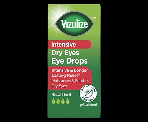 Vizulize Intensive Dry Eyes Eye Drops packaging which is available to order online from NowPatient with next day delivery