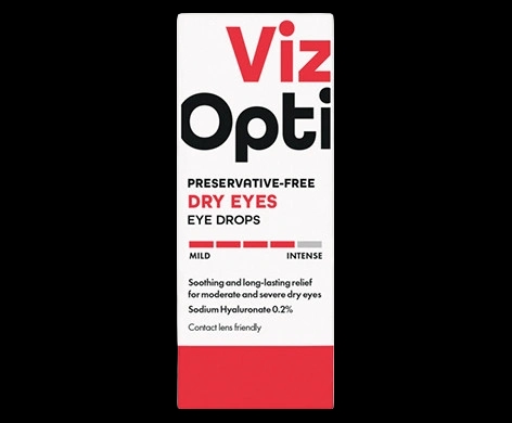 VizOpti Preservative-Free Dry Eyes Eye Drops packaging which is available to order online from NowPatient with next day delivery