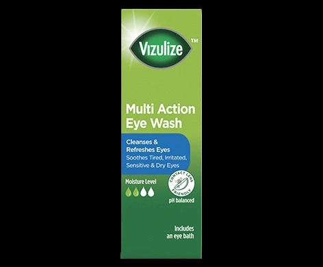 Vizulize Multi Action Eye Wash packaging which is available to order online from NowPatient with next day delivery