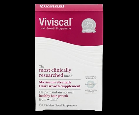 Viviscal Maximum Strength Hair Supplements packaging which is available to order online from NowPatient with next day delivery