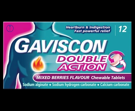 Gaviscon Double Action Mixed Berries Tablets packaging which is available to order online from NowPatient with next day delivery