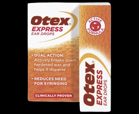 Otex Express Ear Drops packaging which is available to order online from NowPatient with next day delivery
