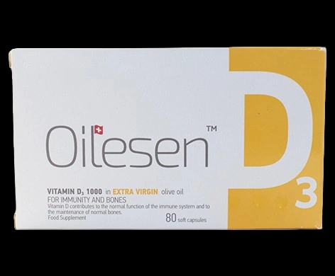 Oilesen Vitamin D3 1000 Soft Capsules packaging which is available to order online from NowPatient with next day delivery