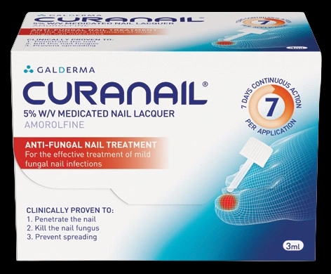 Curanail 5%w/v Medicated Nail Lacquer packaging which is available to order online from NowPatient with next day delivery