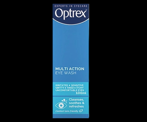 Optrex Multi Action Eye Wash 100ml packaging which is available to order online from NowPatient with next day delivery