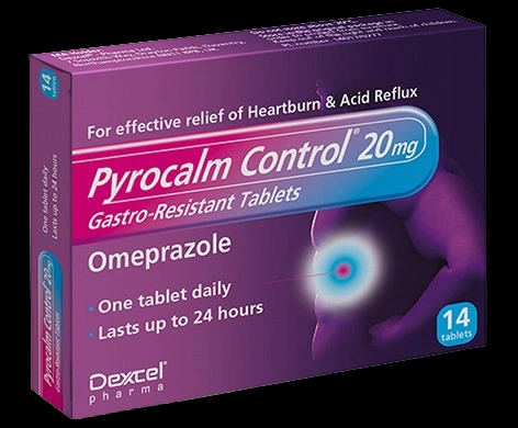 Pyrocalm Control 20mg Gastro-Resistant Tablets packaging which is available to order online from NowPatient with next day delivery