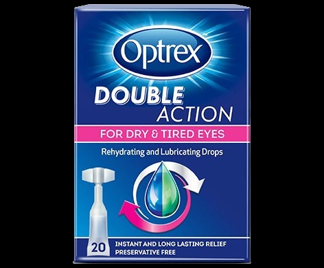 Optrex Double Action Monodose Drops for Dry and Tired Eyes packaging which is available to order online from NowPatient with next day delivery