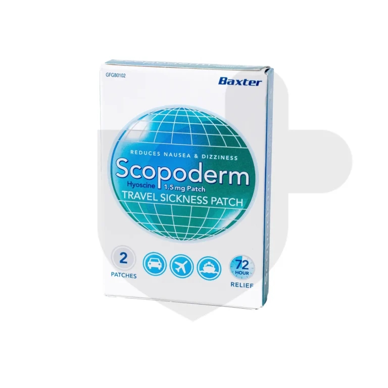 Scopoderm packaging which is available to order online from NowPatient with free next day delivery