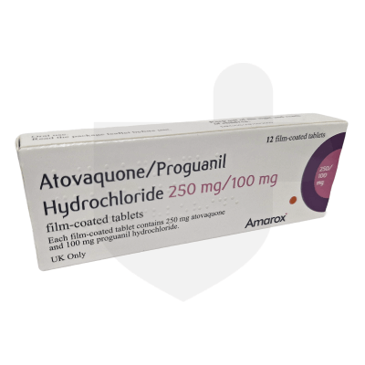 Atovaquone/Proguanil packaging which is available to order online from NowPatient with free next day delivery