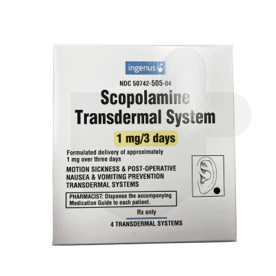 Scopolamine packaging which is available to order online from NowPatient with free next day delivery