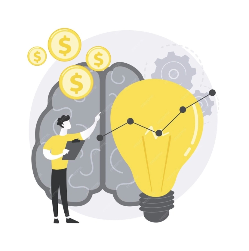A man, possibly one of the employers or employees, is examining a light bulb adorned with money.
