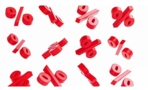A set of patient assistance red percentage signs on a white background.