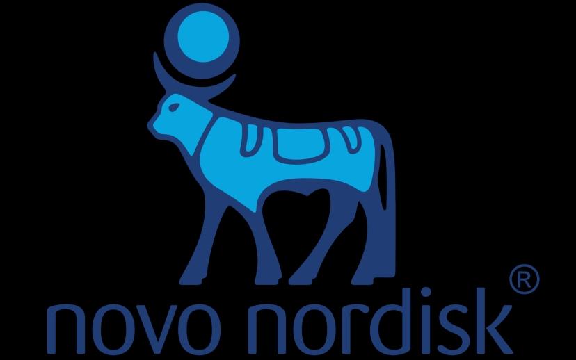 Novo Nordisk logo on a black background showcasing prescription drug savings.