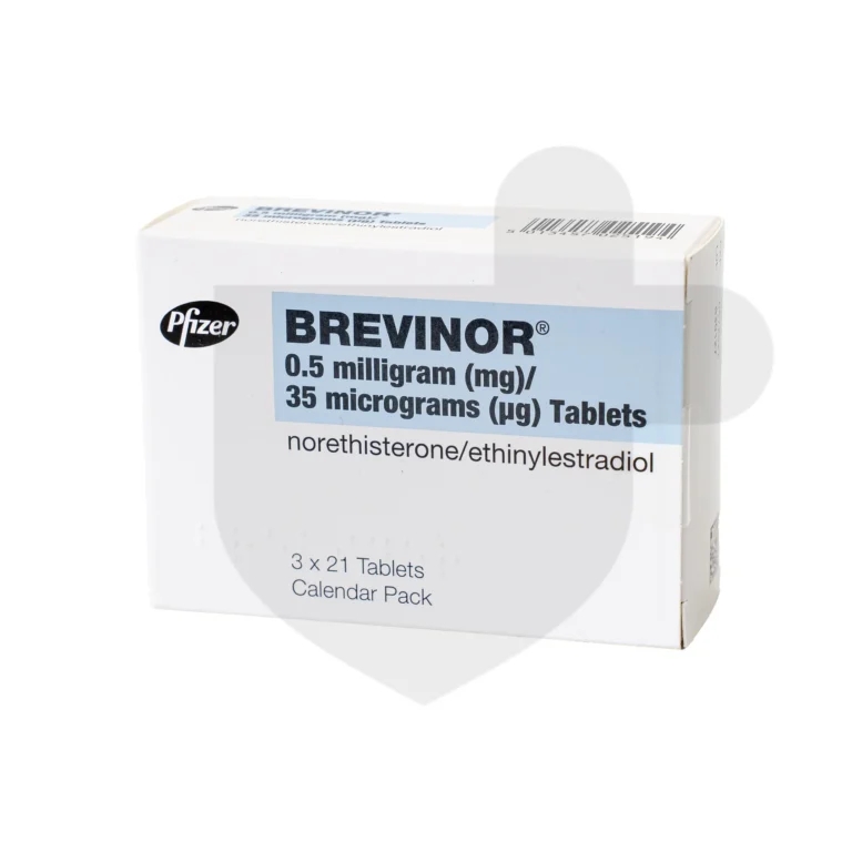 A box of Brevinor tablets on a white background.