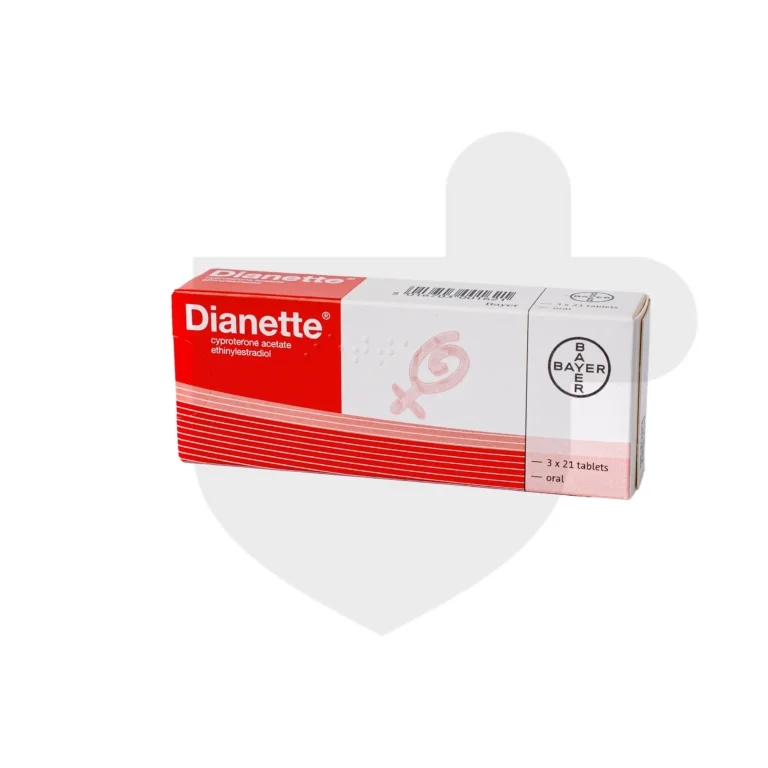 A box of Dianette on a white background.
