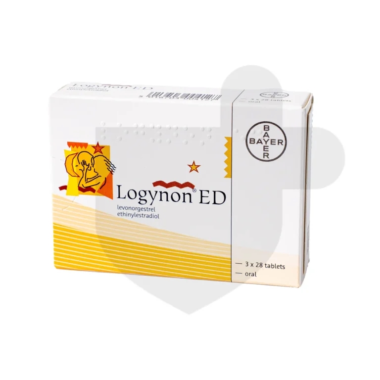 A box of Logynon ED on a white background.