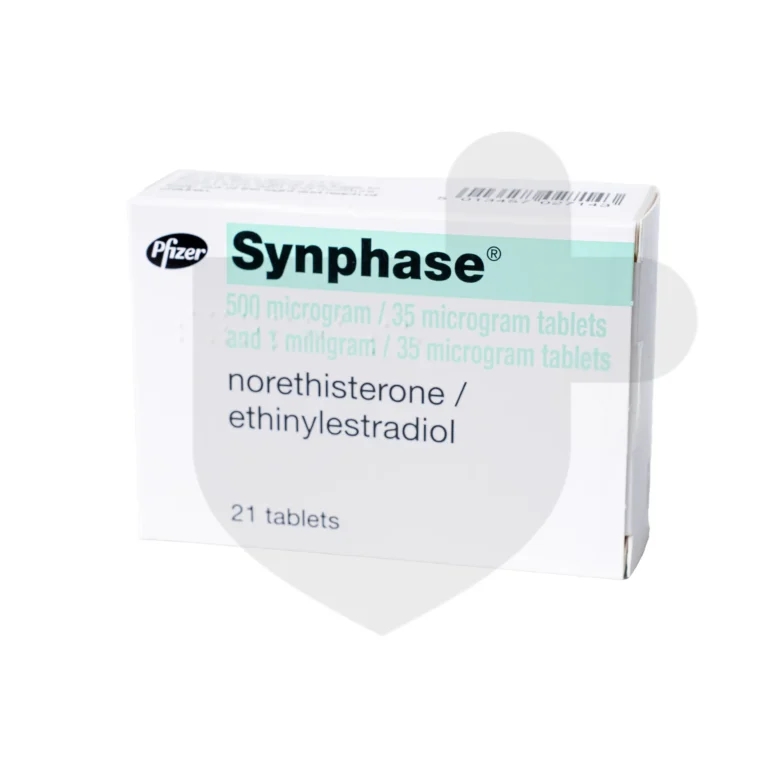 A box of Synphase tablets on a white background.