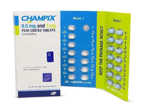 Champix tablets in a box for sale.