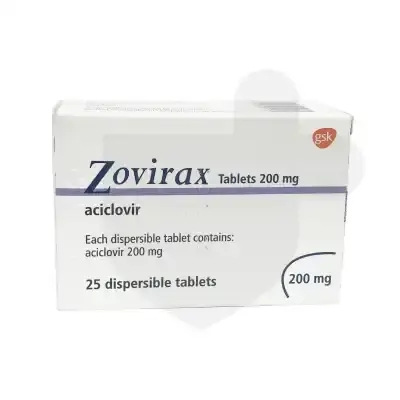 A box of zovirax tablets on a white background.