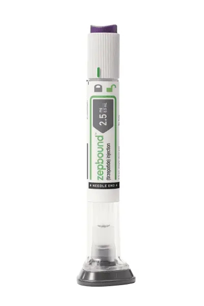 A white tube with a purple and green label featuring the zepbound logo.