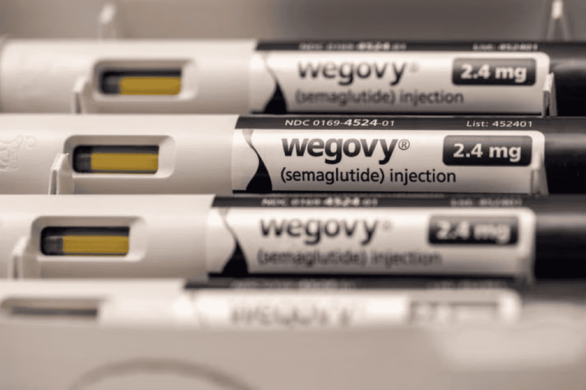 Boxes of Wegovy (semaglutide) injection pens with Medicare Plan coverage and dosage information.