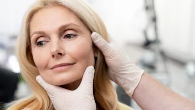 Doctor examining a patient who has bells palsy symptoms