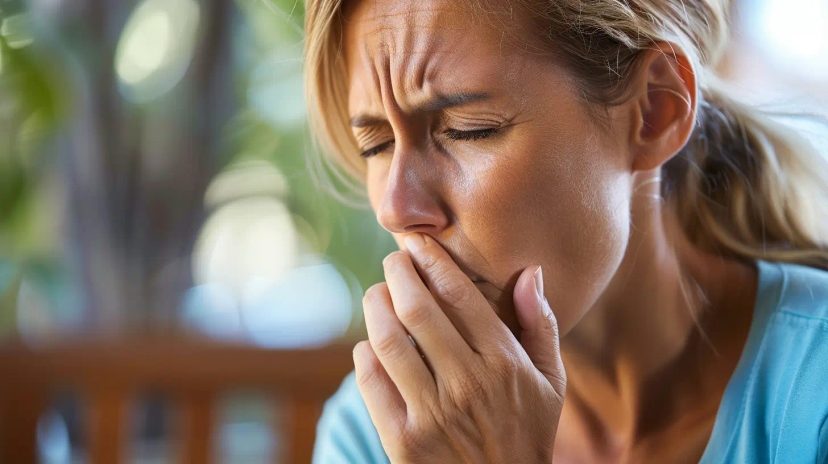 Coughing person because of chest infection symptoms