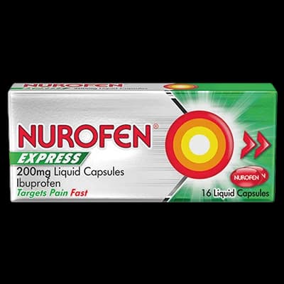 Nurofen Express 200mg Liquid Capsules packaging which is available to order online from NowPatient with next day delivery