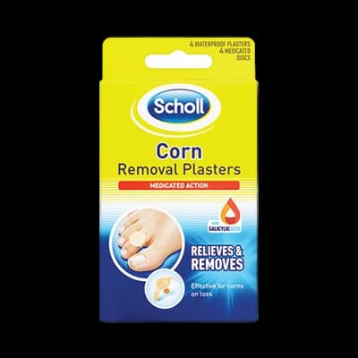 Scholl Corn Removal Plasters packaging which is available to order online from NowPatient with next day delivery