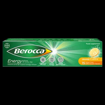 Berocca Effervescent Tablets Orange Flavour packaging which is available to order online from NowPatient with next day delivery