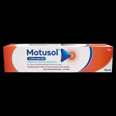 Motusol 1.16% w/w Gel packaging which is available to order online from NowPatient with next day delivery