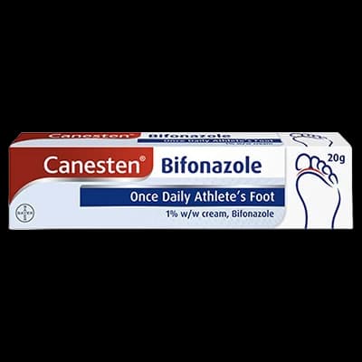 Canesten Bifonazole Once Daily Athlete’s Foot 1%w/w Cream packaging which is available to order online from NowPatient with next day delivery