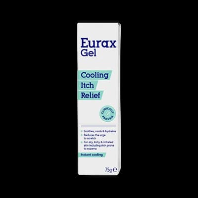 Eurax Cooling Itch Relief Gel packaging which is available to order online from NowPatient with next day delivery