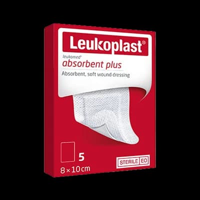 Leukoplast Leukomed Absorbent Plus packaging which is available to order online from NowPatient with next day delivery