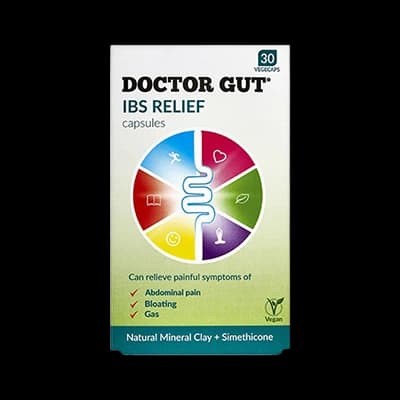 Doctor Gut IBS Relief Capsules packaging which is available to order online from NowPatient with next day delivery
