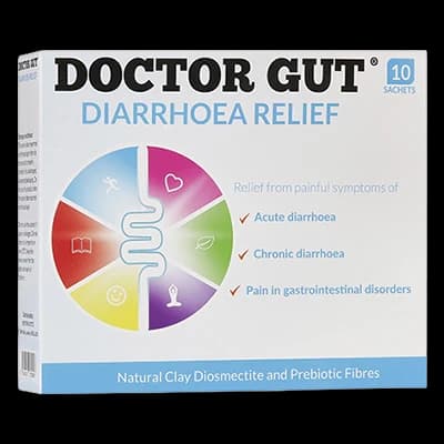 Doctor Gut Diarrhoea Relief Sachets packaging which is available to order online from NowPatient with next day delivery