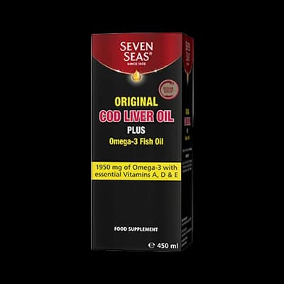 Seven Seas Original Cod Liver Oil Plus Omega-3 Fish Oil packaging which is available to order online from NowPatient with next day delivery