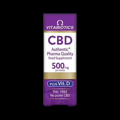 Vitabiotics Brains CBD 500mg Plus Vitamin D packaging which is available to order online from NowPatient with next day delivery