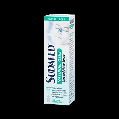 Sudafed Natural Relief Blocked Nose Spray packaging which is available to order online from NowPatient with next day delivery