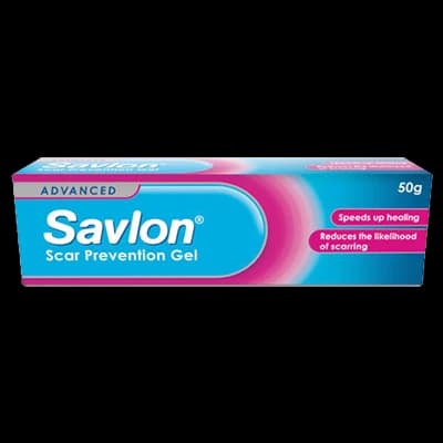 Savlon Scar Prevention Gel 50g packaging which is available to order online from NowPatient with next day delivery