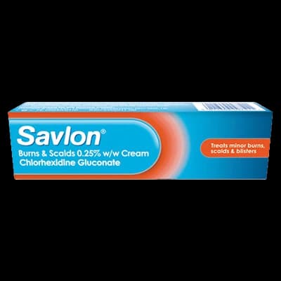 Savlon Burns & Scalds 0.25% w/w Cream packaging which is available to order online from NowPatient with next day delivery