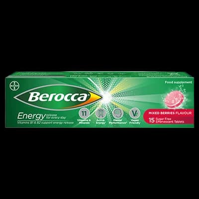 Berocca Effervescent Tablets Mixed Berries Flavour packaging which is available to order online from NowPatient with next day delivery
