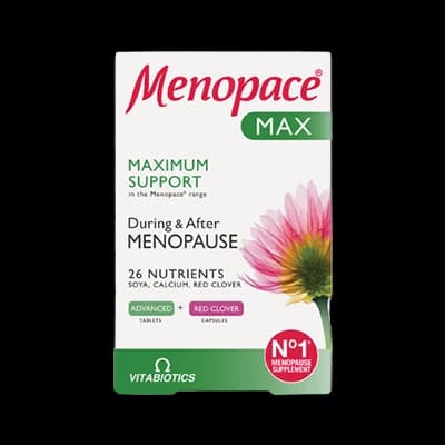 Menopace Max packaging which is available to order online from NowPatient with next day delivery