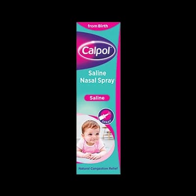 Calpol Saline Nasal Spray packaging which is available to order online from NowPatient with next day delivery