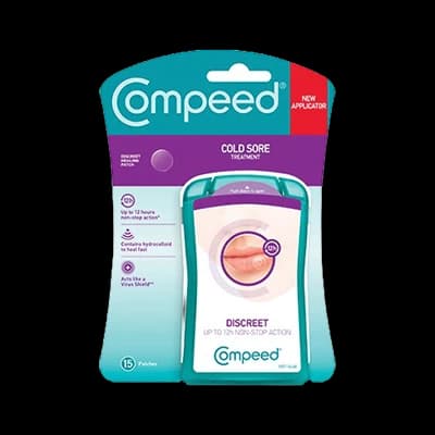 Compeed Cold Sore Discreet Healing Patch packaging which is available to order online from NowPatient with next day delivery