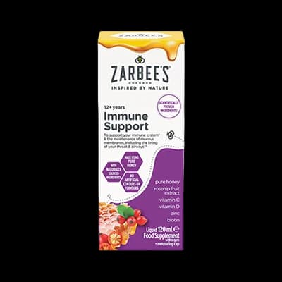Zarbee’s Adult Immune Support Liquid packaging which is available to order online from NowPatient with next day delivery