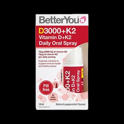 D3000+K2 Vitamin D + K2 Daily Oral Spray packaging which is available to order online from NowPatient with next day delivery