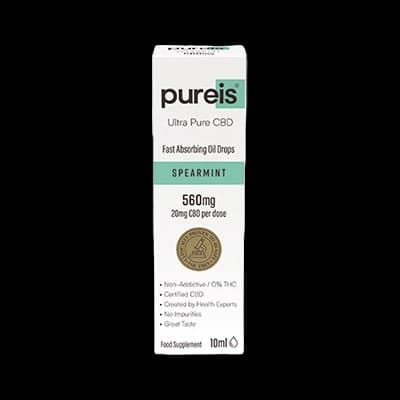 Pureis Ultra Pure CBD Fast Absorbing Oil Drops Spearmint Flavour packaging which is available to order online from NowPatient with next day delivery