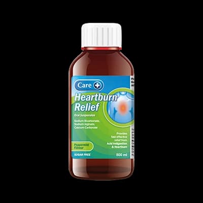 Care Heartburn Relief Oral Suspension packaging which is available to order online from NowPatient with next day delivery
